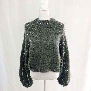 Zara Knit Pearl Detail Sweater Size M